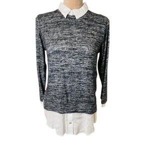 Velvet By Graham & Spencer Layered Collar Sweater Twofer Top  XS